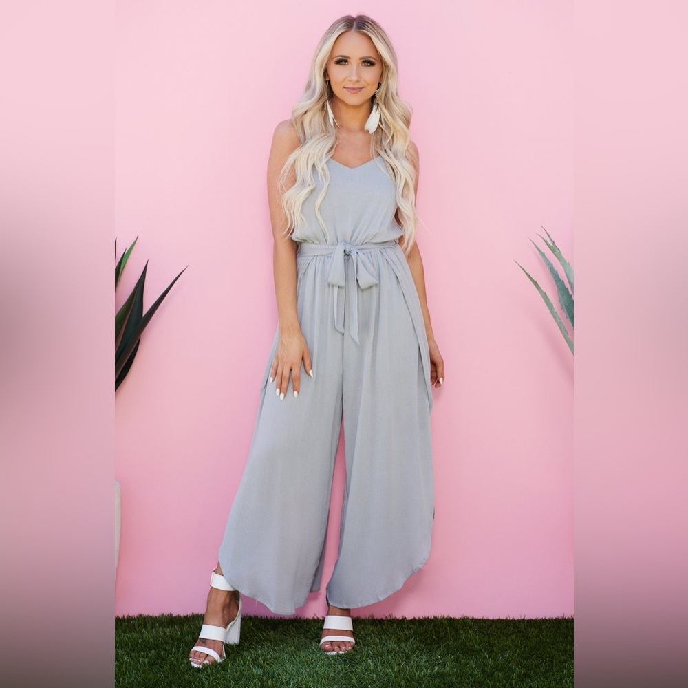 NanaMacs L love Ready Set Flow front tie Jumpsuit (grey) MEDIUM